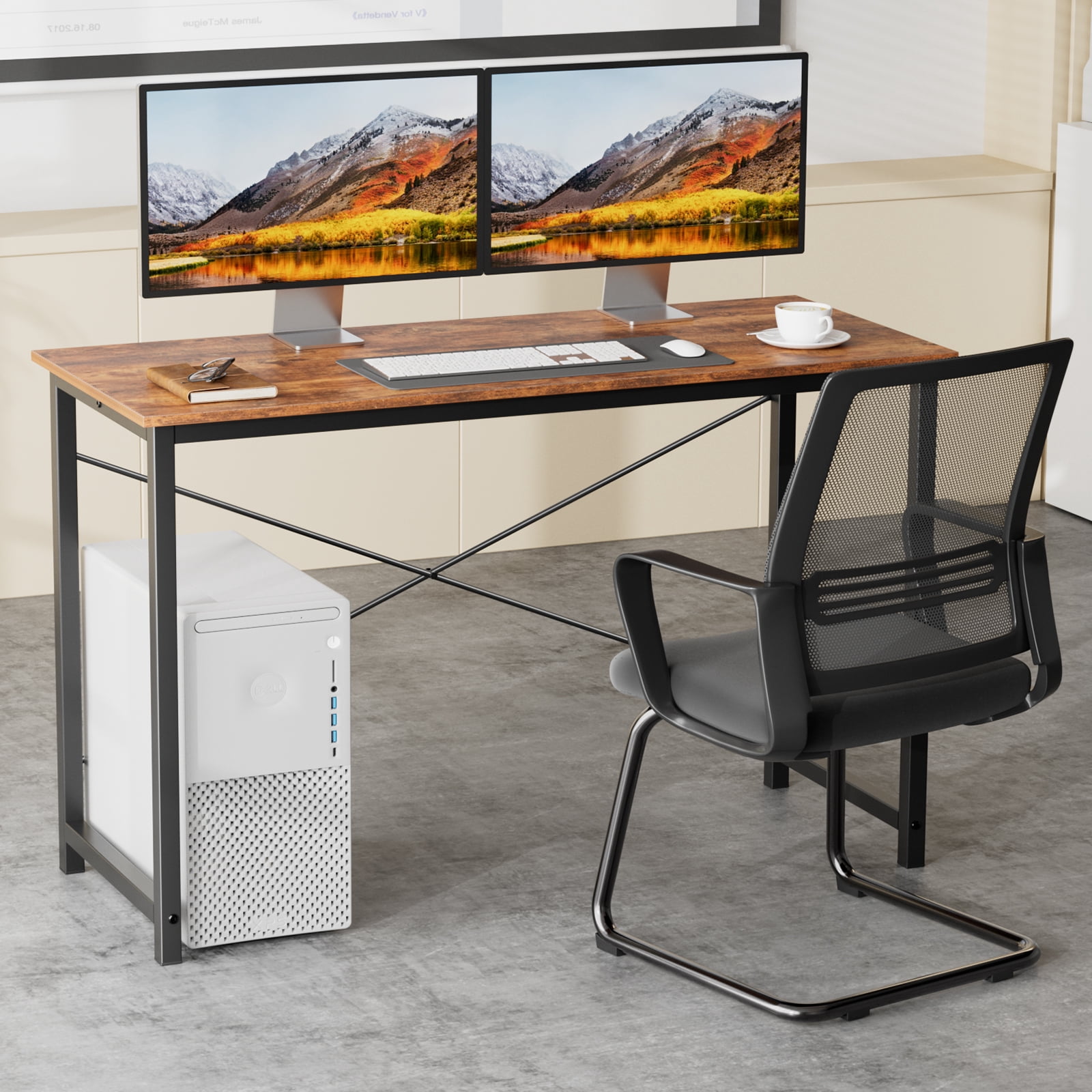 EDX Small Computer Desk 40 Inch Writing Desk with Storage Bag Iron Hook Metal Frame for Home, Rust