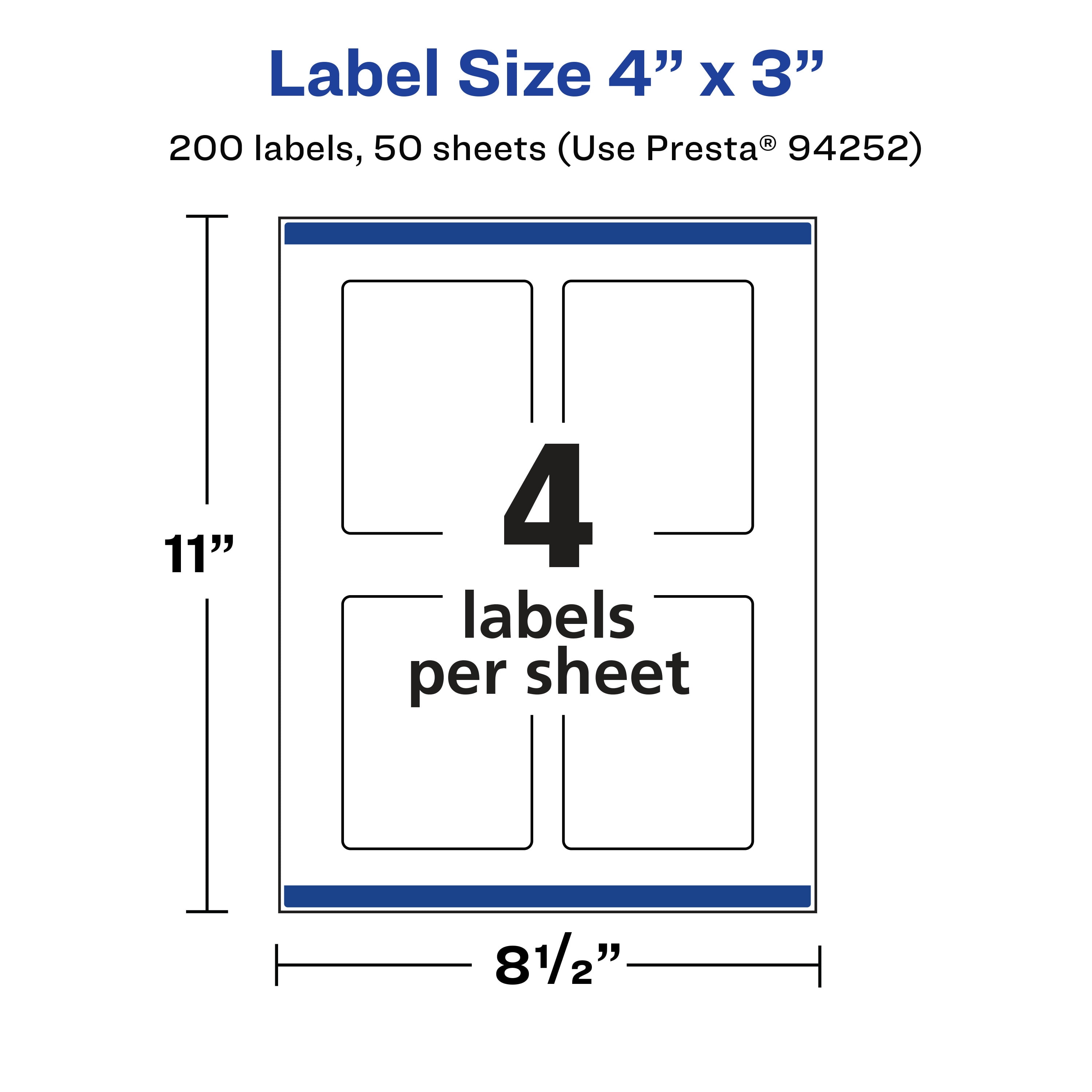 Avery Glossy Clear Rectangle Labels, 4" x 3", 200 Labels