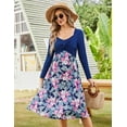 thumbnail image 3 of HA-EMORE Women's Patchwork Dress Long Sleeve Vintage Floral Patchwork Dress Flared A-Line Swing Casual Party Midi Dress, 3 of 9