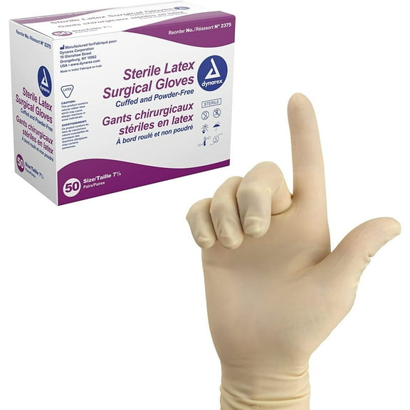 Dynarex 2380 Sterile Latex Surgical Glove Powder Free Size 8 (Box of 50)