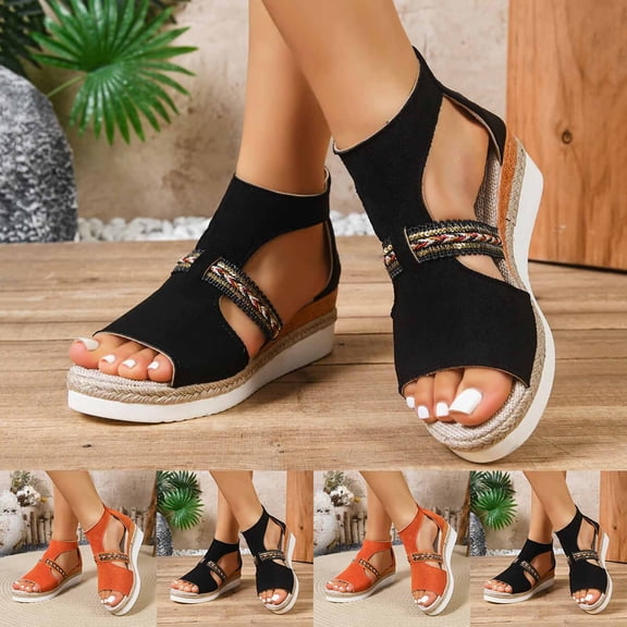 Summer Sandals Women Wedge Thick Soled Peep Toe Comfort Lightweight Soft Beach Walking Thong Sandals