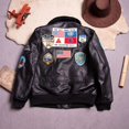 thumbnail image 4 of Chaqueta de cuero para hombre Bomber G1, chaqueta de piel de vacuno y algodón con capa superior de cuello polar, negra como la de Tom, 4 of 5
