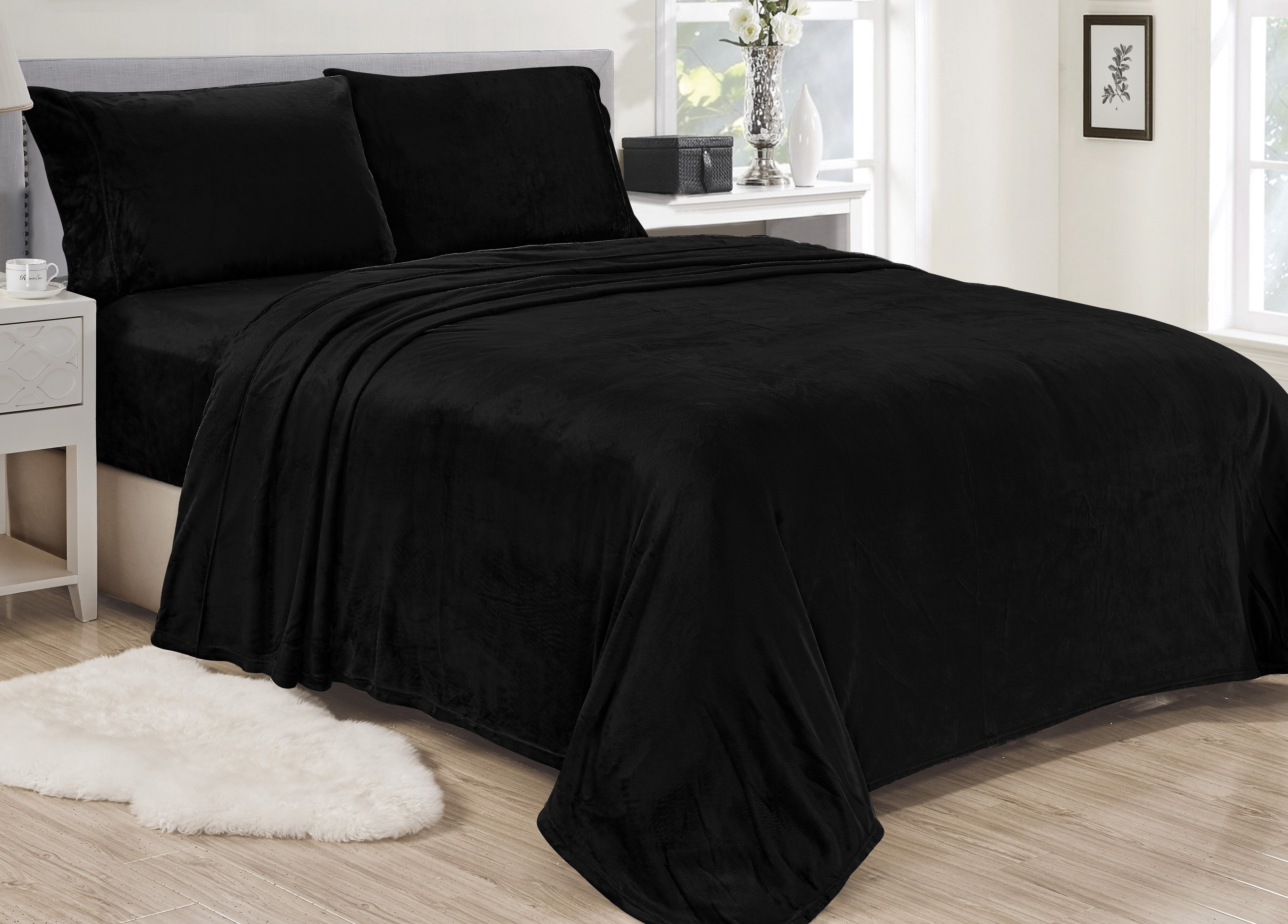 Noble House Lavana Soft Brushed Microplush Bed Sheet Set Full Size Black Walmart Com Walmart Com