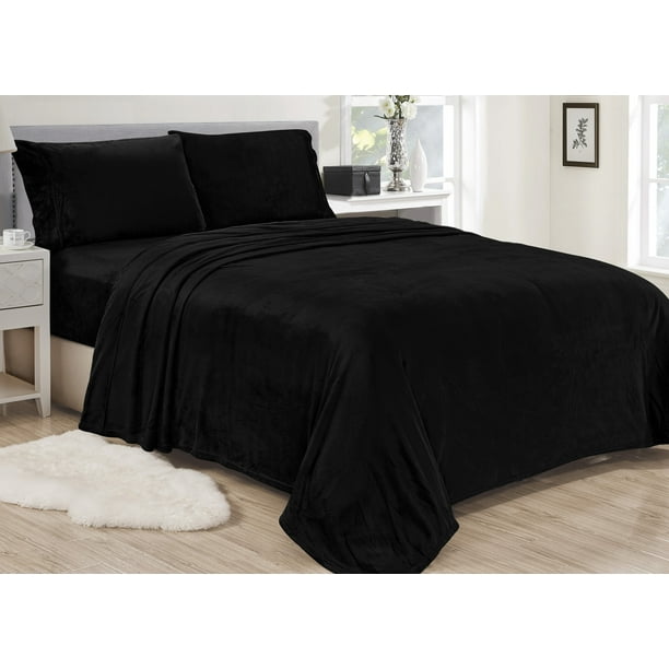 bewondering weten ondergronds Noble House Lavana Soft Brushed Microplush Bed Sheet Set Twin Size - Black  - Walmart.com