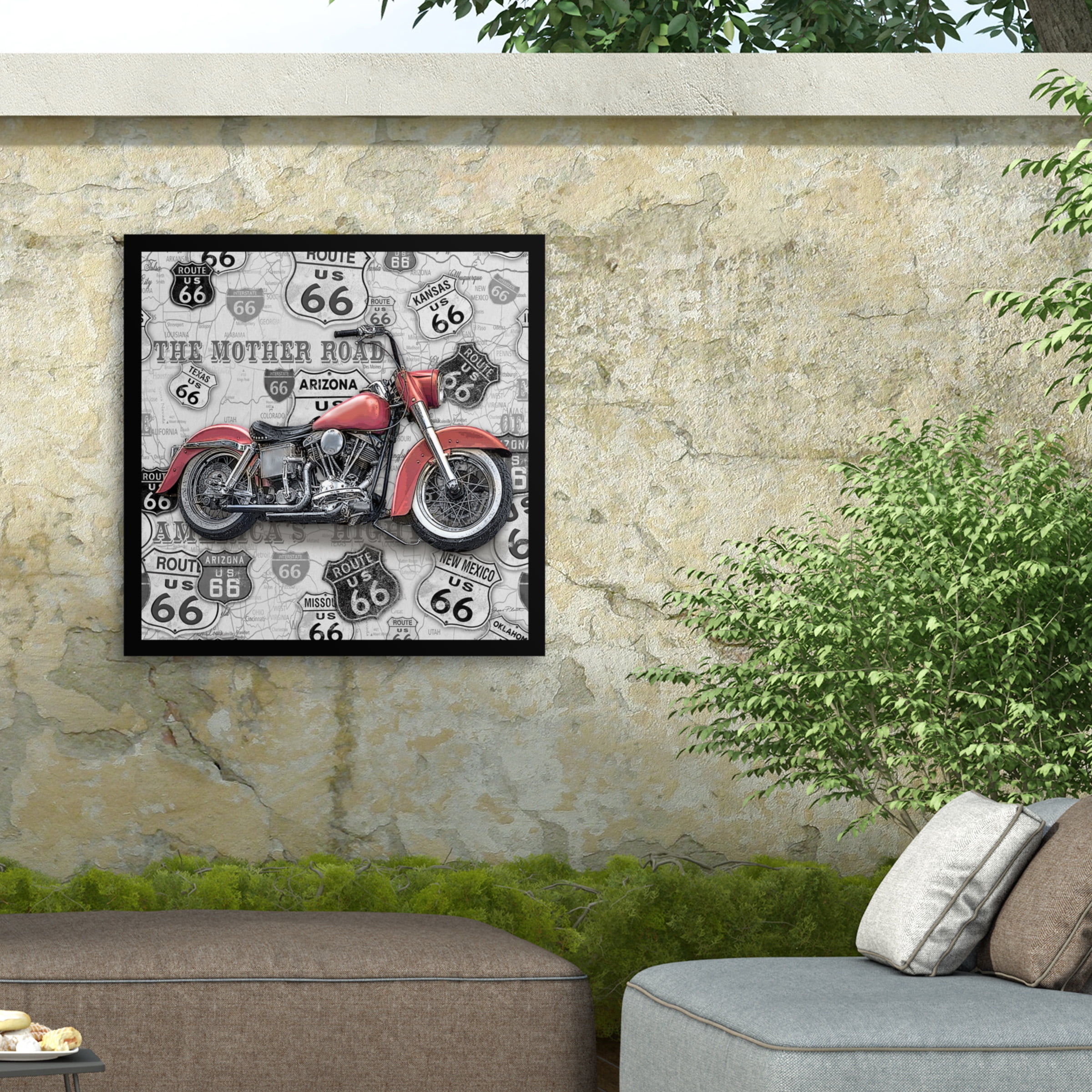 Jean Plout 'Vintage Motorcycles On Route 66 6' Outdoor Canvas 24x24