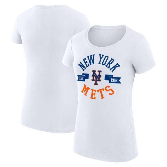 Women's G-III 4Her by Carl Banks White New York Mets Super-Slim Fit Lightweight City Graphic T-Shirt