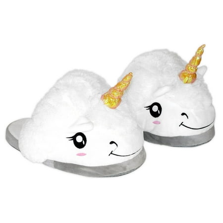 Plush Unicorn Slippers, One Size, White