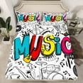 thumbnail image 2 of jejeloiu Music Theme Bed Sheets,Colorful Hippie Graffiti King Sheets,Musical Instruments Pattern Sheet Set For Kids,Ultra Soft Home Decor,4-Piece, 2 of 7