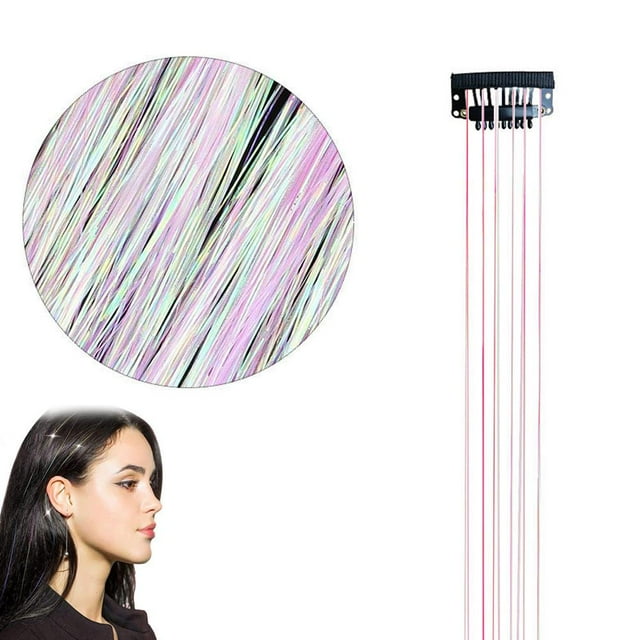 50cm Synthetic Sparking Shiny Hair Tinsel Hair Extensions Hair Clip Extensions