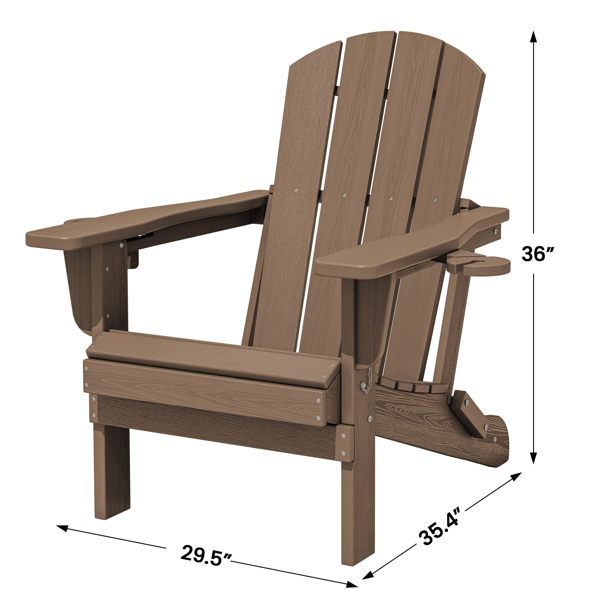 SERWALL Folding Adirondack Chair Set of 4 with Dual Cup Holders & Phone Holder, All-Weather HDPE Fire Pit Chairs for Outdoor, Patio, Poolside, Garden - Brown