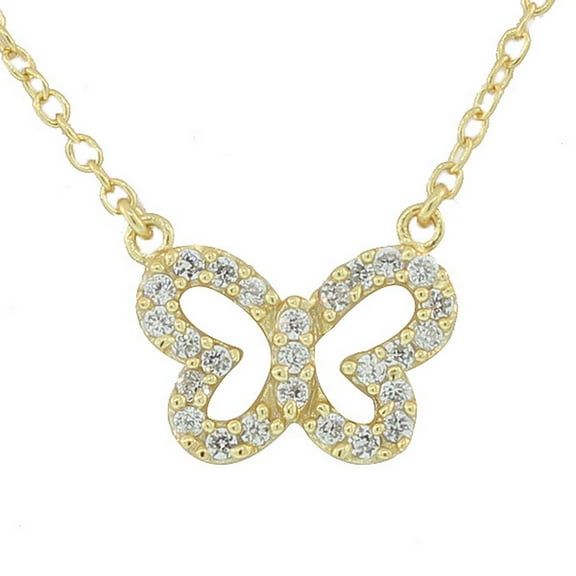 925 Sterling Silver Small Butterfly White CZ Pendant Necklace
