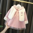 thumbnail image 2 of Jinhomg Baby Girls Fall Winter Outfits Cute Rabbit Ear Hooded Dresses and Thicken Fleece Vest Set Toddler Kids 2 Piece Soft Thermal Clothing Suit Pink 14, 2 of 10