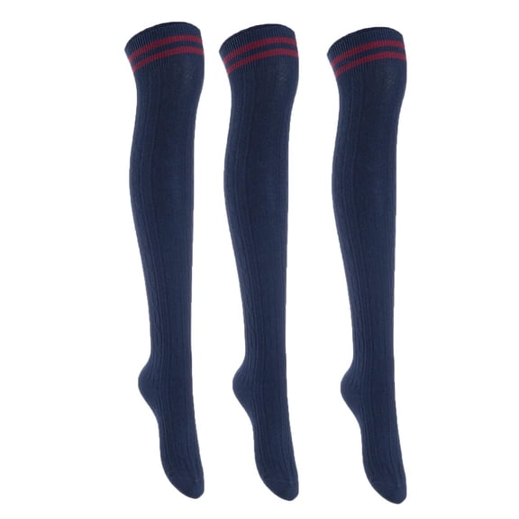 Lian LifeStyle Women's 3 Pairs Adorable Comfortable Soft Thigh High Over Knee High Cotton Socks Size 2.5-7 L1023(Navy)