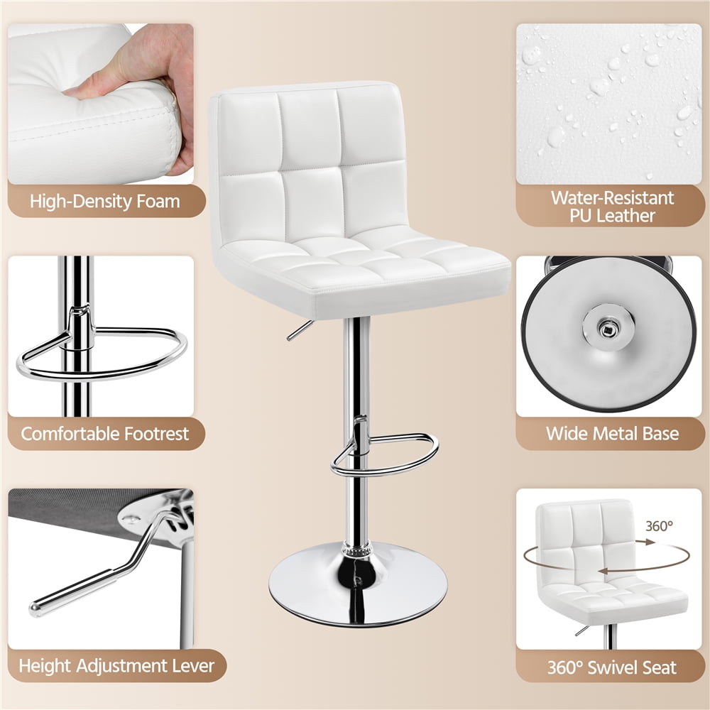 Renwick PU Leather Height Adjustable Bar Stool with Backrest, White