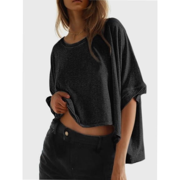 Women's T-shirt Round neck short-sleeved casual tops Elegant solid colour T-shirt tops