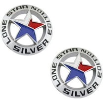Muzzys (Set of TWO) LONE STAR SILVER EDITION Texas Emblem Decal Longhorn Badge Universal Stick On FITS Chevy Silverado Suburban Tahoe GMC Sierra Ford F150 Ranger F-150 Dodge Ram Nissan Titan Car