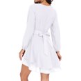 thumbnail image 4 of Aiyino Women's Dress Deep V-Neck Long Sleeve Waist Tie Ruffle Mini Swing Skater Dresses,White, 4 of 7