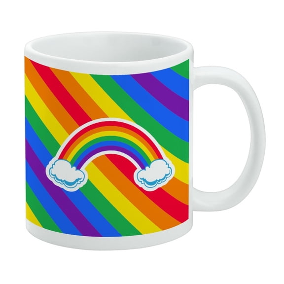 Double Rainbow with Clouds White Mug