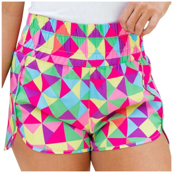 HOWPAY Baggy Shorts for Women Floral Print Loose Fit High Elastic Waisted Wide Leg Pants Sports Comfy Summer Workout Lounge Shorts Hot Pink L