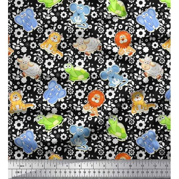 Soimoi Cotton Duck Fabric Leaves,Floral & Cute Animals Kids Printed Craft Fabric by The Yard 42 Inch Wide