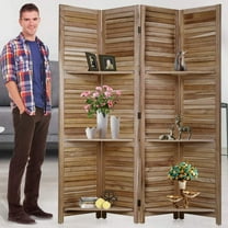 Room Dividers and Folding Privacy Screens 4 Panel 69 Inch Tall Portable Room Seperating Divider w/ 3 Display Shelves Solid Wood Room Partitions and Dividers Freestanding for Home, Office, Restaurant