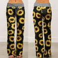 thumbnail image 2 of Womens Comfy Stretch Sunflower Print Drawstring Palazzo Wide Leg Lounge Pants, 2 of 7