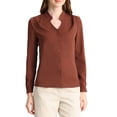 thumbnail image 1 of INSPIRE CHIC Chemise Élégante à Manches Longues Col en V pour Femmes, Marron Foncé, 1 of 7
