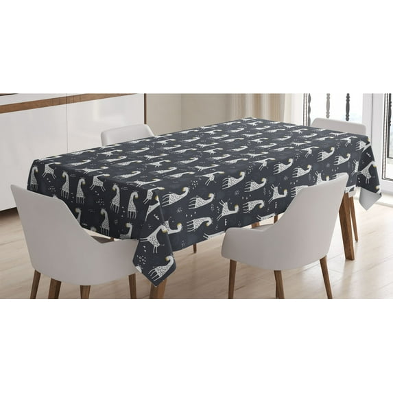 Scandinavian Tablecloth, Cartoon Simplistic Giraffes Creative Composition, Rectangle Satin Table Cover Accent for Dining Room and Kitchen, 60" X 84", Charcoal Grey Off White, by Ambesonne