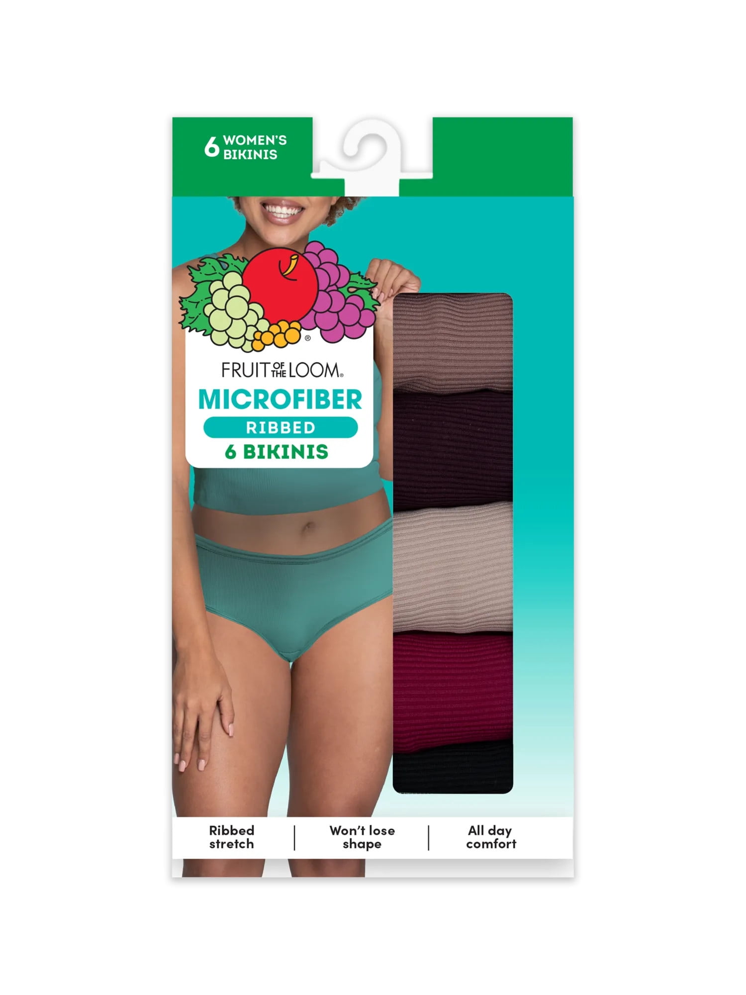 Fruit of the Loom Women's Microfiber Ribbed Underwear, 6-Pack