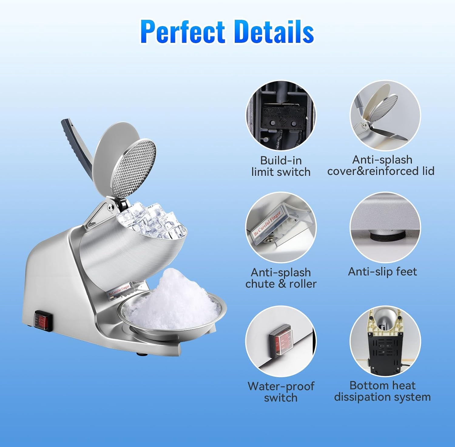 4-Blade Electric Ice Shaver , 226 lbs/h High Capacity with  Blades & Ice Pick, 300W Commercial Grade Shaved Ice Maker for Home  Cafe Silver