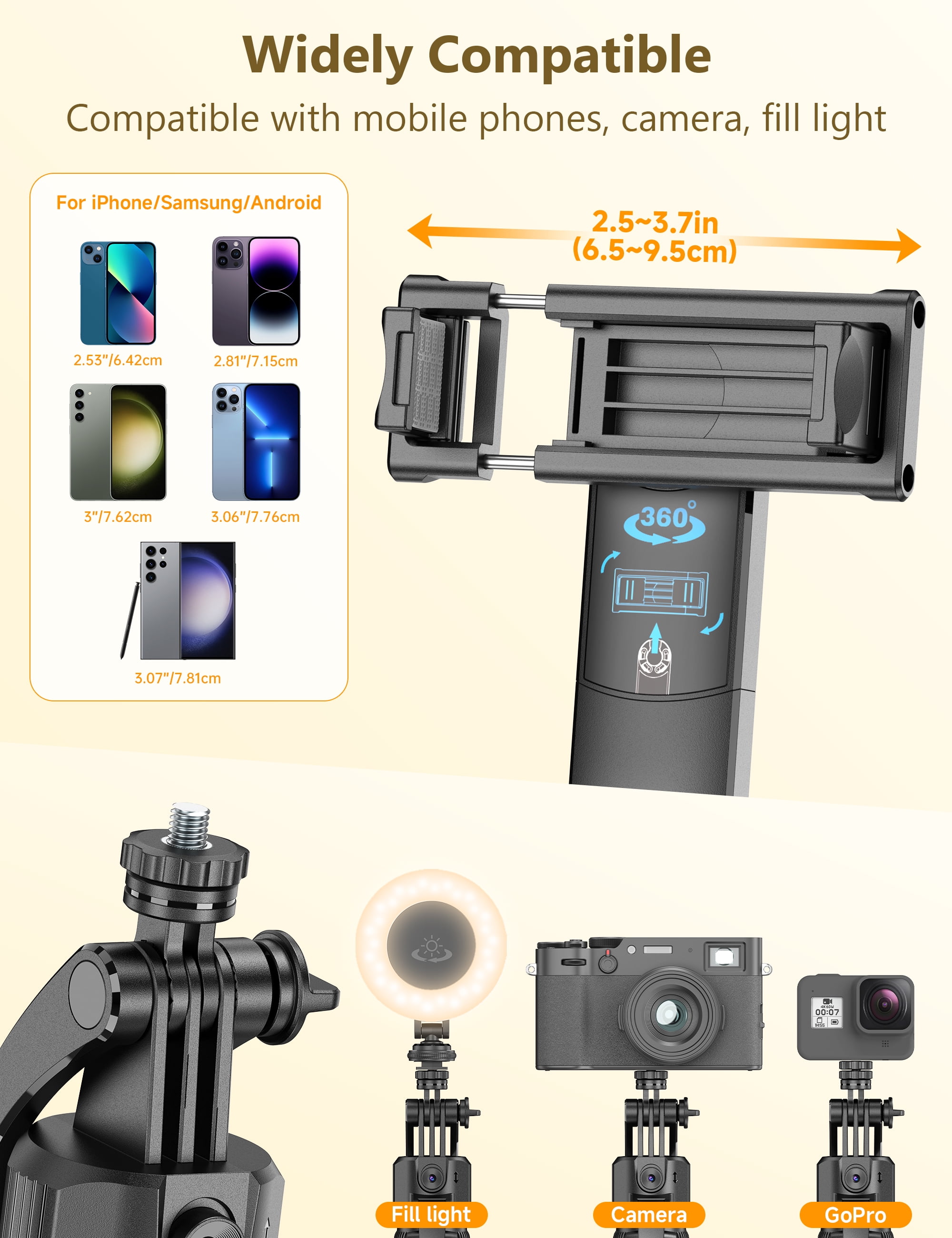SelfieShow 64'' Auto Face Tracking Tripod 360 Rotation with Stand,Handheld Stabilization, Aluminum Selfie Stick Phone Tripod with Remote & Phone Holder Compatible with iPhone, Android, Camera, GoPro