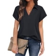 thumbnail image 2 of Office Blouse, Women Shirt V Neck Pure Colour  For Dating Black L, 2 of 6