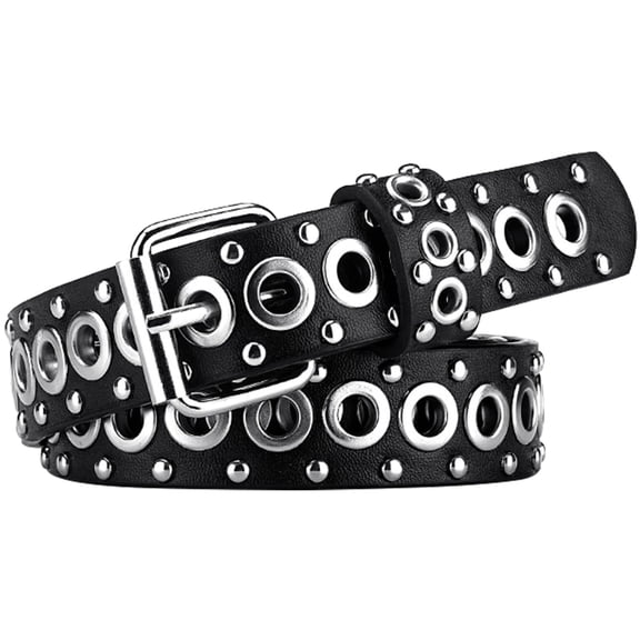 Grommet Punk Belt for Women's Jeans Studded Edgy Goth Rock Leather Belt