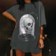 thumbnail image 5 of Top de manga corta suelto con estampado de calavera Retro desgastado y hombros caídos para mujer Pompotops hfajkhk125573, 5 of 6