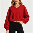 thumbnail image 4 of Cropped Hoodie for Womens Casual Crewneck Sweatshirts Workout Long Sleeve Drawstring Hooded College Teen Preppy Crop Tops Clothes 2026, 4 of 6