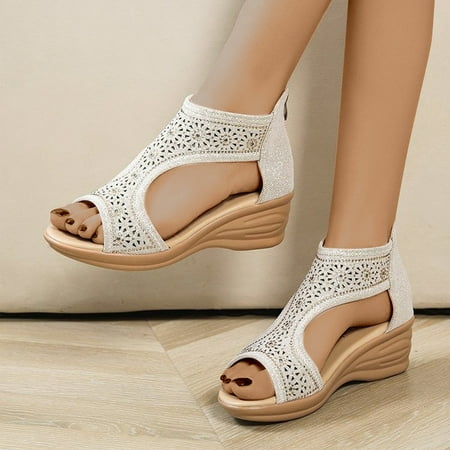 YYYTop Gladiators Sandals for Women  Flats for Women New Summer Slope Heel Women s Shoes Casual and Comfortable External Wearing Sandals Business Casual Shoes Women On Clearance
