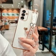 thumbnail image 3 of Compatible with Samsung Galaxy A34 5g Phone Case with Aesthetic Cute Love Heart Wrist Strap Kickstand Luxury Plating Side Elegant Heart Pattern Soft Shockproof Stand Holder Bumper (White), 3 of 11