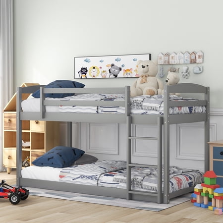 Modstyle Twin over Twin Bunk Bed  Floor Bunk Bed with Ladder  Gray