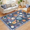 thumbnail image 4 of NewBuros 5'x7' Area Rug, Boho Floral Washable Rug, Non Slip Stain Resistant Soft Low Pile Rug for Living Room, Bedroom, Dining Room & Office, Gray Blue, 4 of 11