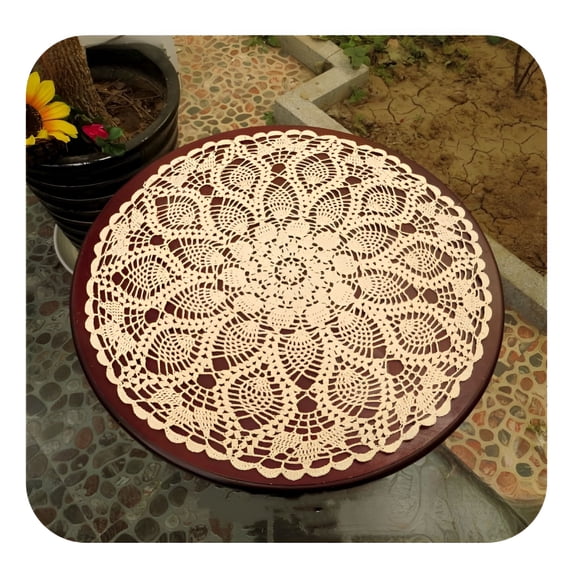 AUQ 60Round Lace Tablecloth Beige Crochet Table Cloths Elegant Floral Table Covers Handmade Table Cloth Cotton Hand Crochet Round Lace Hollow Out Tablecloth Table Cloth Cover