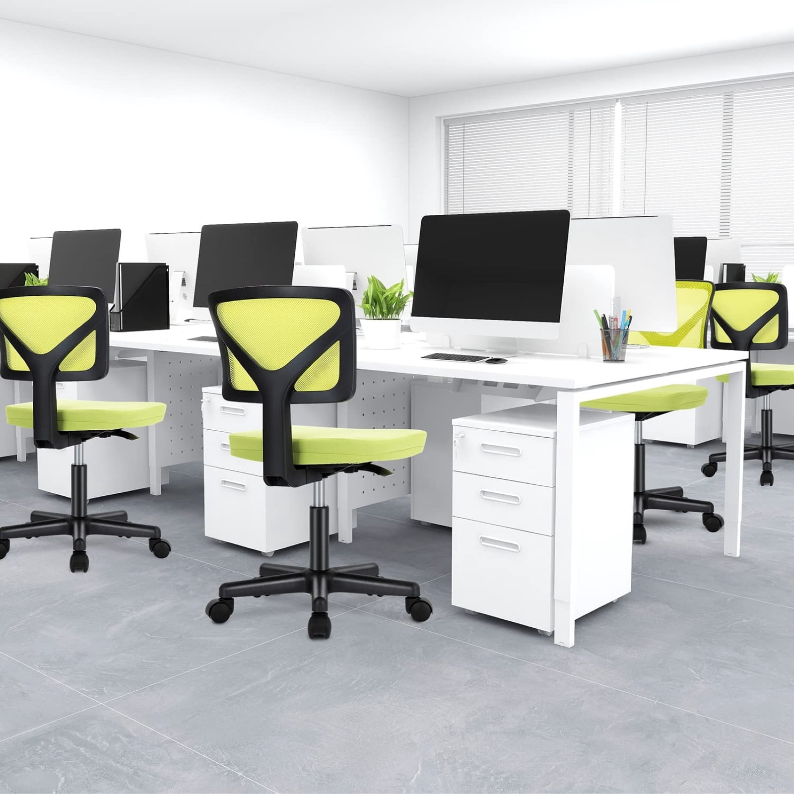 Kelno Small Desk Chair with Wheels Armless Low-Back Office Chair Ergonomic Adjustable Computer Desk Chair with Lumbar Support,Green