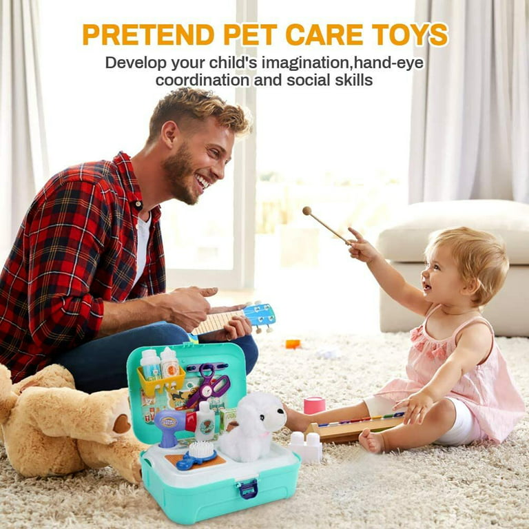 Pet Care Play Set Pretend Play Feeding Dog Backpack Vet Kit
