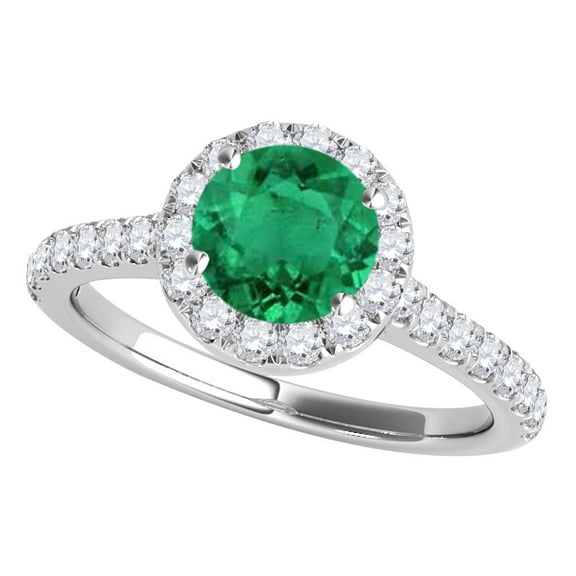 Mauli Jewels Rings for Women 1.17 Carat Diamond and Emerald Ring Prong 14k White Gold