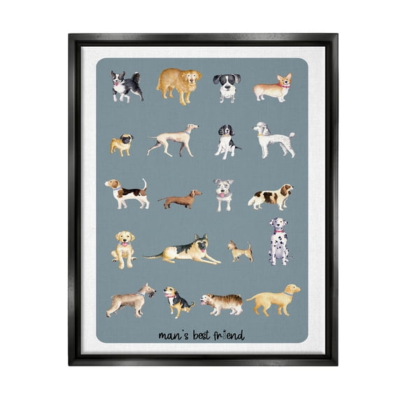 Man's Best Friend Dog Breeds Animals & Insects Graphic Art Jet Black Framed Art Print Wall Art