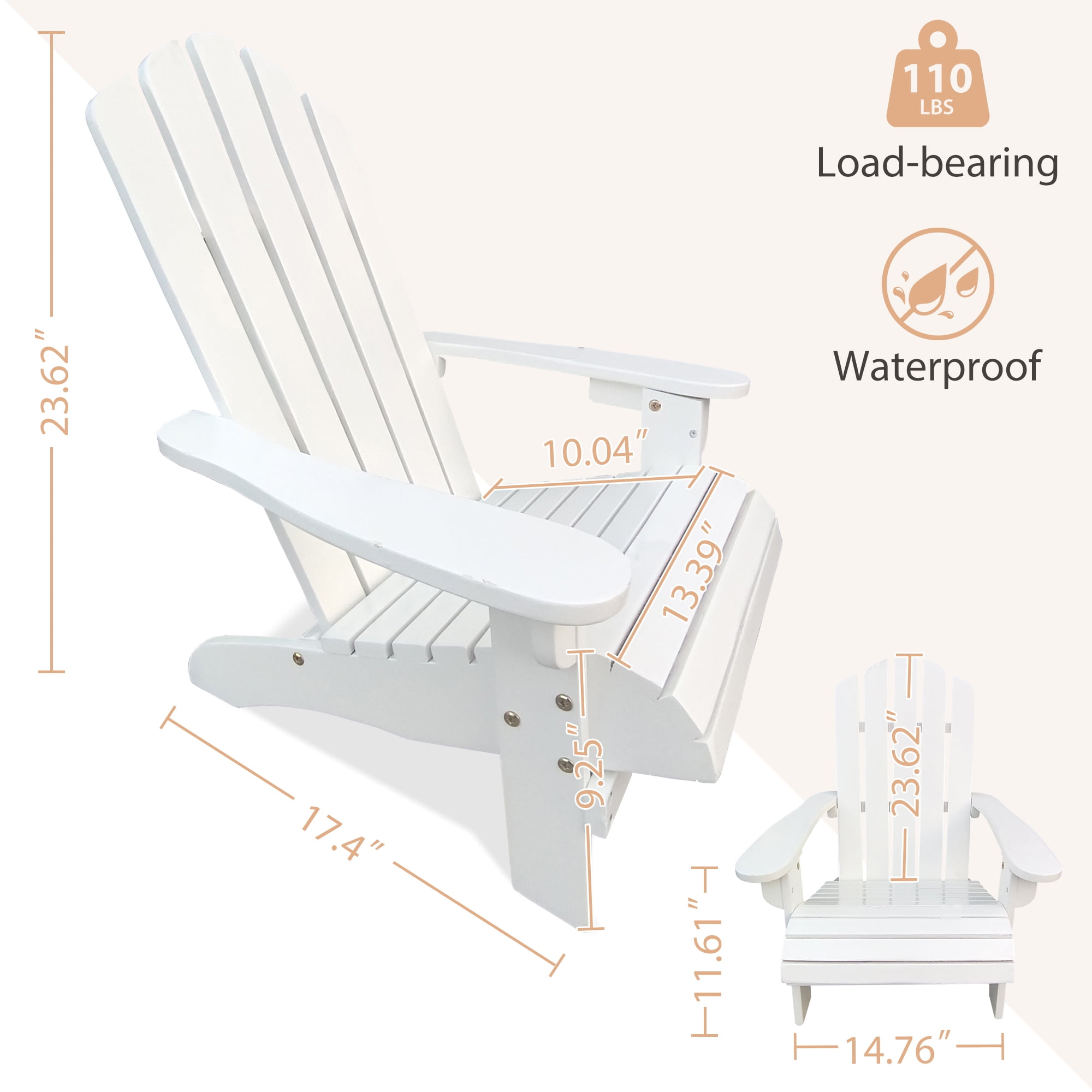 JONPONY Children Outsunny Wooden Adirondack Chair, Ergonomic Design Patio Lawn Chair for Outside Deck Garden Backyard Balcony,White