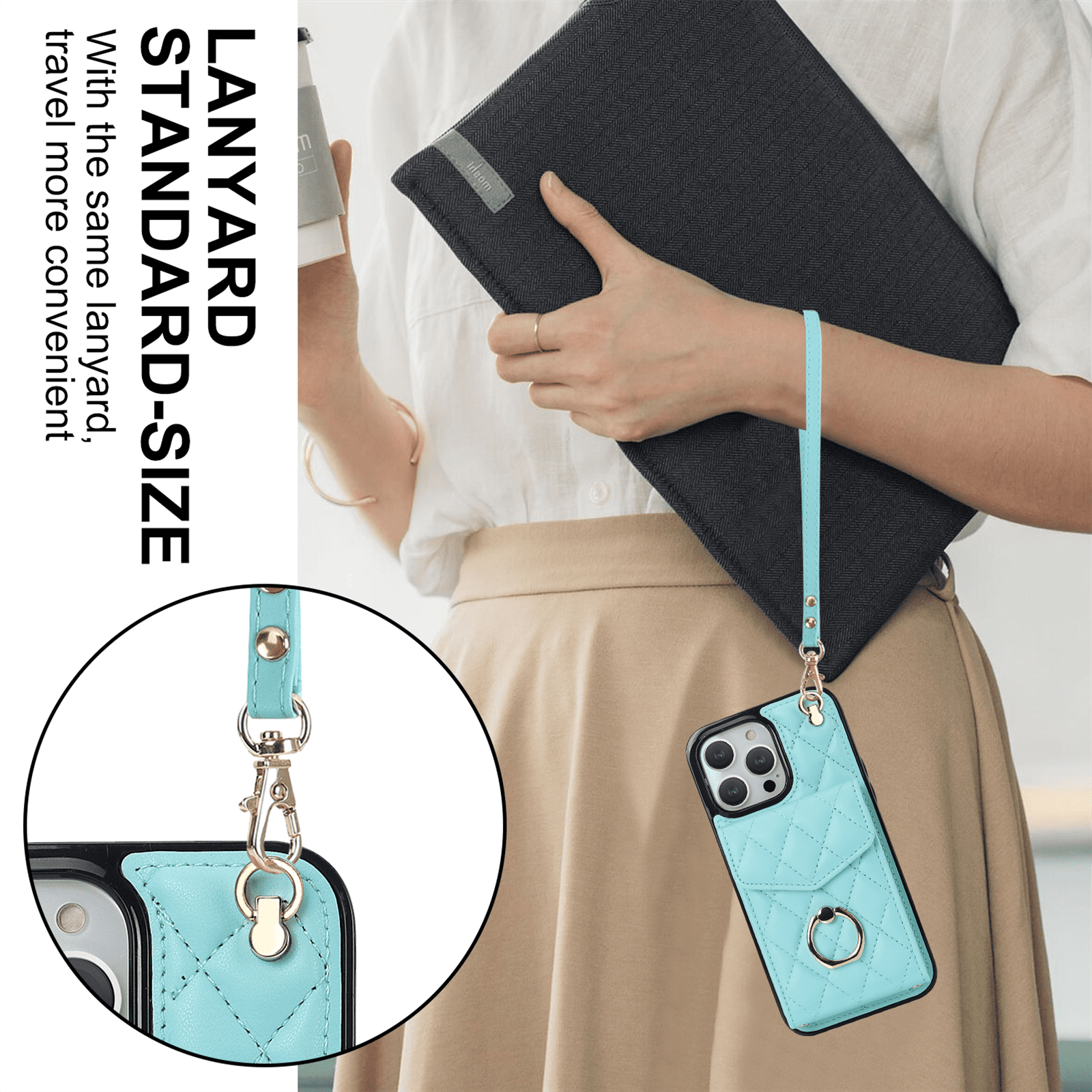 Asuwish Wallet RFID Blocking PU Leather Cell Phone Case with Tempered Glass Screen Protector, Wrist Strap for iPhone 15 Pro, Teal