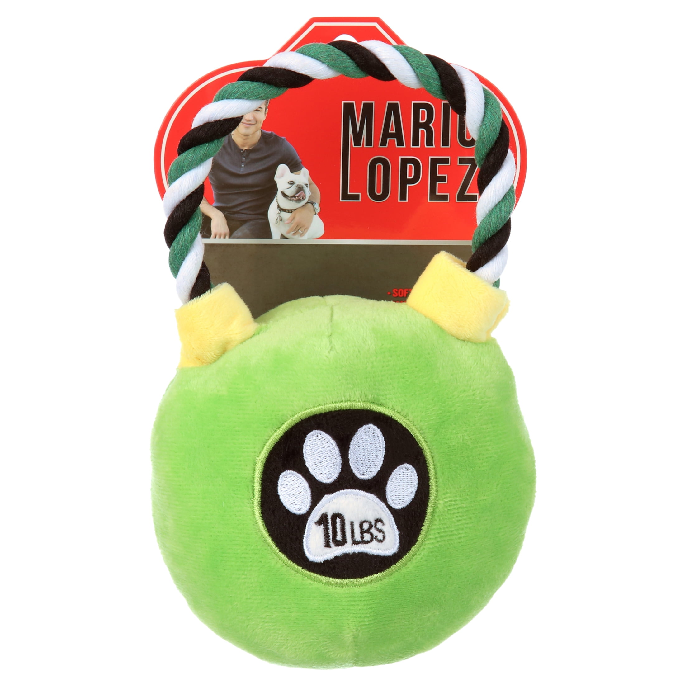 Mario Lopez - Plush Pet Toy Kettle Bell with Rope - Green