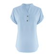 thumbnail image 5 of WERYOUNG Solid Color Womens Blouses Short Sleeve Stand Collar Button Front Shirts For Women Fall Daily Wear Comfortable Top,Size XXXL, 5 of 6