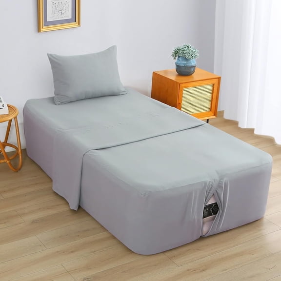 Air Mattress Sheet Set for 16-24 Inch Air Beds Twin Size,Deep Pocket Fitted Sheet with Inflation Opening,Soft & Breathable, for Guests, Camping, RVs, Includes Pillowcase Flat Sheet Fitted Sheet,Gray