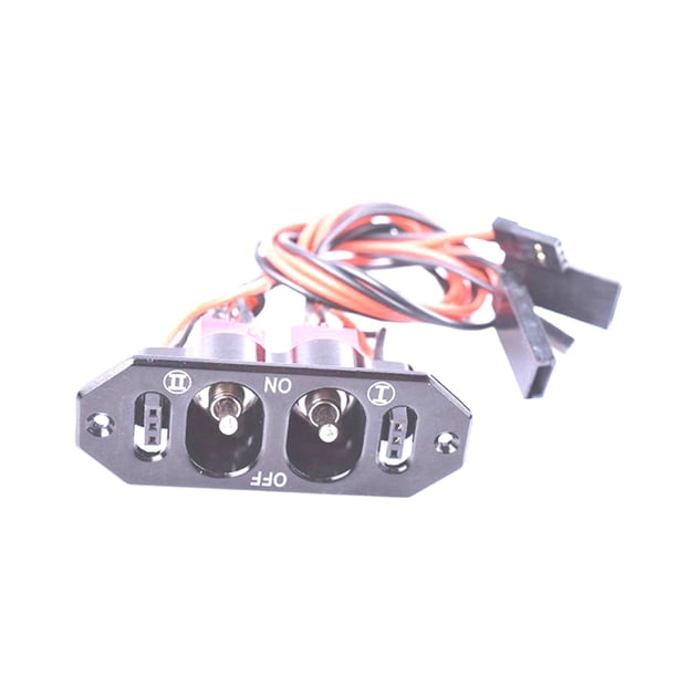 Interruptor RC Dual Heavy Duty para Aviones de Gas Viene con Salida de Carga de Batería Fabricado en Aluminio CNC en Color Negro Anodizado